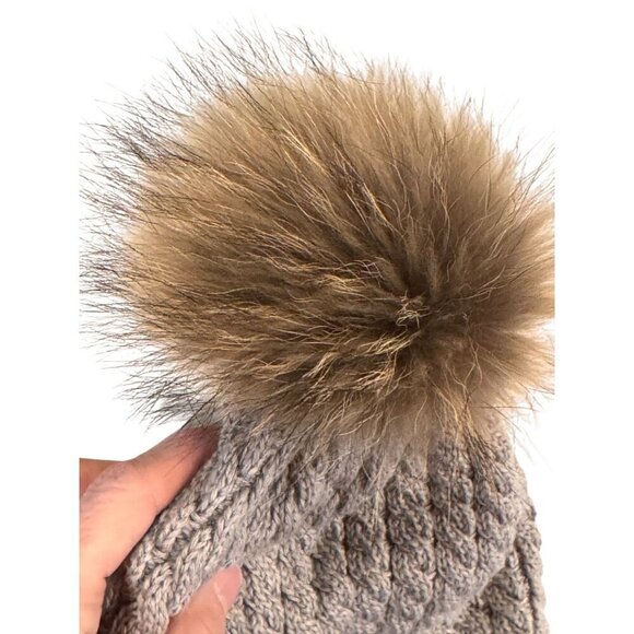 Furtalk Gray Knitted Winter Beanie With Faux Fur Pom-Pom Women's One Size - Picture 2 of 6